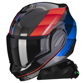 Modular Scorpion Exo Tech Evo Carbon Genus Black Blue Red + Kit bluetooth Exo-Com Link-1C