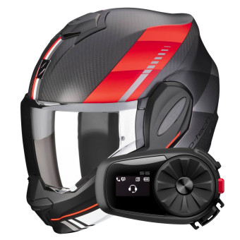 Modular Scorpion Exo Tech Evo Carbon Genus Matt Black Red + Kit Bluetooth 5S