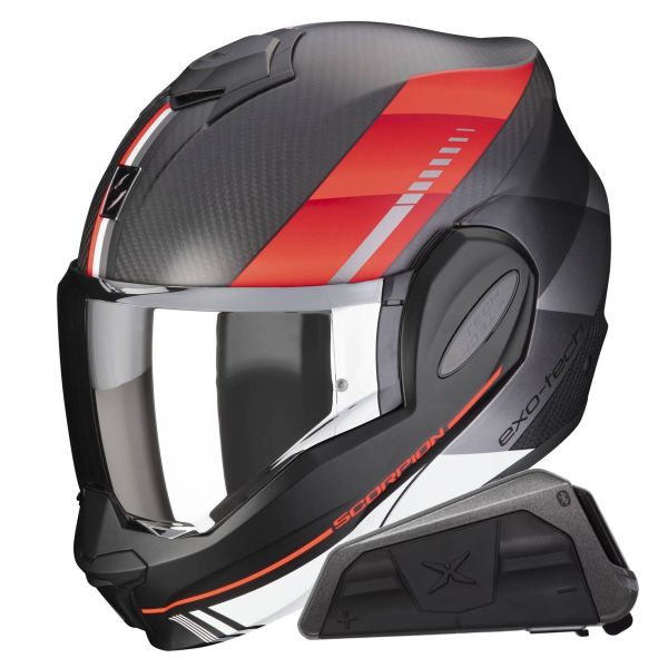 Modular Scorpion Exo Tech Evo Carbon Genus Matt Black Red + Kit bluetooth Exo-Com Link-1