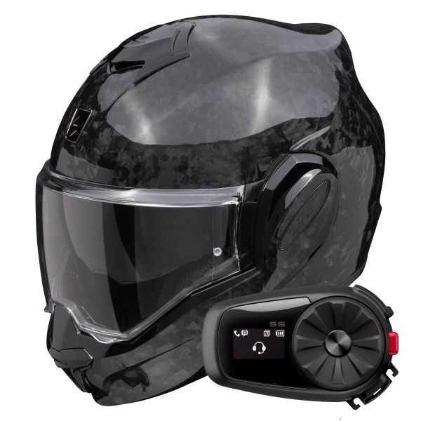 Modular Scorpion Exo Tech Evo Carbon Onyx Black + Kit Bluetooth 5S Solo
