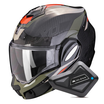 Modular Scorpion Exo Tech Evo Carbon Rover Black Green + Kit Bluetooth BT Mini