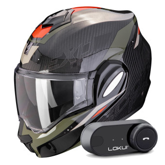 Modular Scorpion Exo Tech Evo Carbon Rover Black Green + Kit Bluetooth Lokui K30