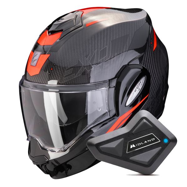 Modular Scorpion Exo Tech Evo Carbon Rover Black Red + Kit Bluetooth BT Mini