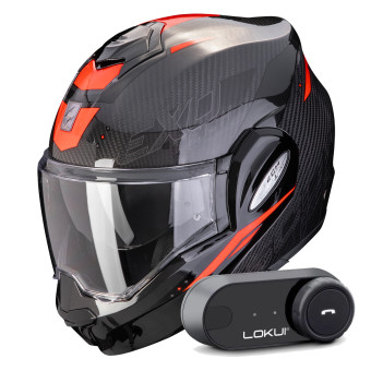 Modular Scorpion Exo Tech Evo Carbon Rover Black Red + Kit Bluetooth Lokui K30