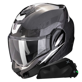 Modular Scorpion Exo Tech Evo Carbon Rover Black White + Kit bluetooth Exo-Com Link-1C