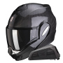 Casque Modular Scorpion Exo Tech Evo Carbon Solid Black + Kit bluetooth Exo-Com Link-1