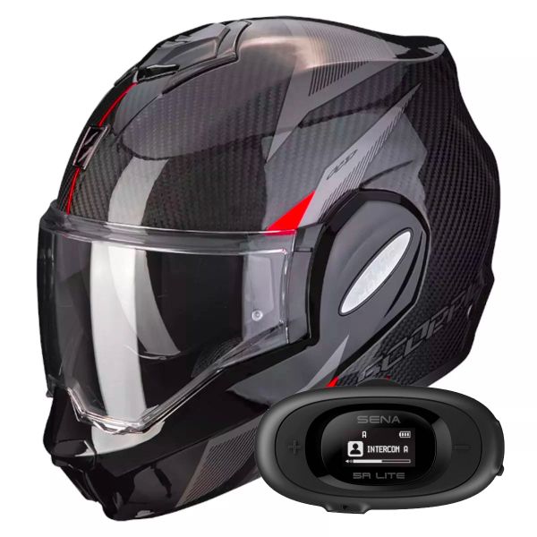 Modular Scorpion Exo Tech Evo Carbon Top Black Red + Kit bluetooth 5R Lite