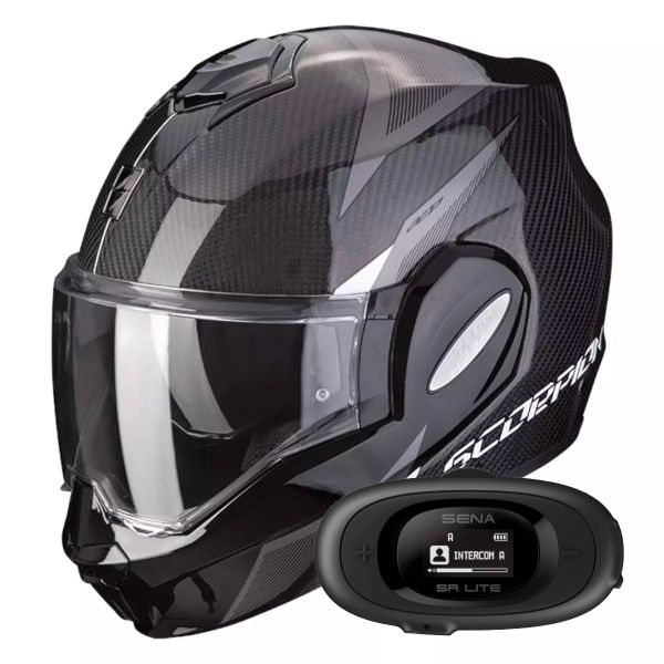 Modular Scorpion Exo Tech Evo Carbon Top Black White + Kit bluetooth 5R Lite