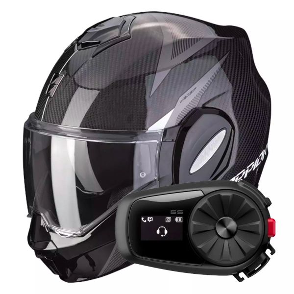 Modular Scorpion Exo Tech Evo Carbon Top Black White + Kit Bluetooth 5S