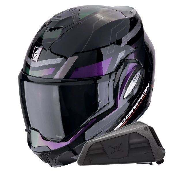 Modular Scorpion Exo Tech Evo Conquer Black Chameleon + Kit bluetooth Exo-Com Link-1