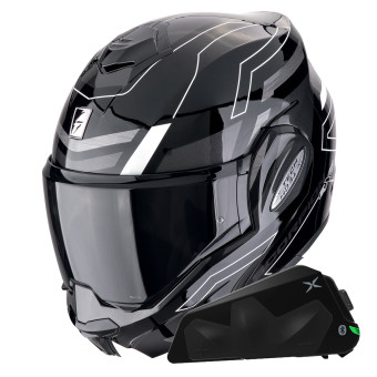 Modular Scorpion Exo Tech Evo Conquer Black White + Kit bluetooth Exo-Com Link-1C