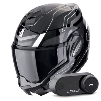 Modular Scorpion Exo Tech Evo Conquer Black White + Kit Bluetooth Lokui K30