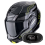 Casque Modular Scorpion Exo Tech Evo Conquer Black Yellow Fluo + Kit bluetooth 5R Lite Solo
