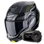 Casque Modular Scorpion Exo Tech Evo Conquer Black Yellow Fluo + Kit Bluetooth 5S Solo