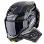 Casque Modular Scorpion Exo Tech Evo Conquer Black Yellow Fluo + Kit Bluetooth BT Mini
