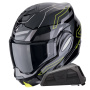 Casque Modular Scorpion Exo Tech Evo Conquer Black Yellow Fluo + Kit bluetooth Exo-Com Link-1