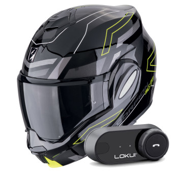 Modular Scorpion Exo Tech Evo Conquer Black Yellow Fluo + Kit Bluetooth Lokui K30