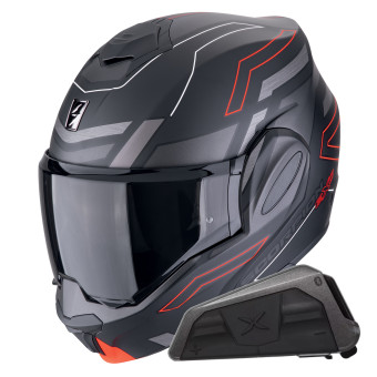 Modular Scorpion Exo Tech Evo Conquer Matt Black Red + Kit bluetooth Exo-Com Link-1