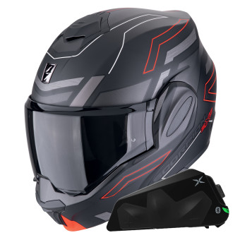 Modular Scorpion Exo Tech Evo Conquer Matt Black Red + Kit bluetooth Exo-Com Link-1C