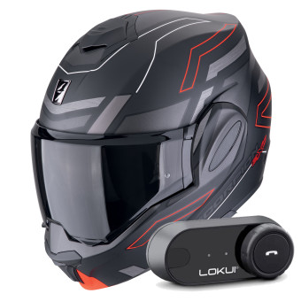 Modular Scorpion Exo Tech Evo Conquer Matt Black Red + Kit Bluetooth Lokui K30
