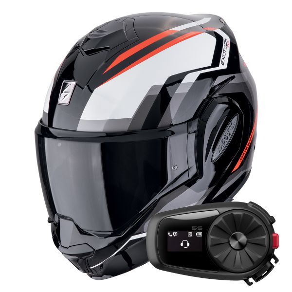 Modular Scorpion Exo Tech Evo Furio Black Red + Kit Bluetooth 5S Solo