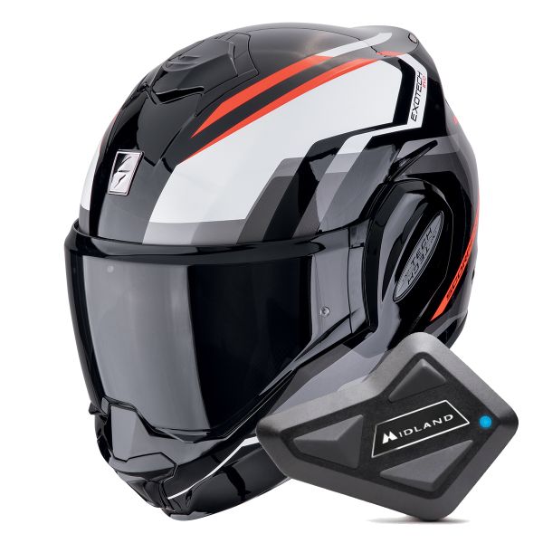 Modular Scorpion Exo Tech Evo Furio Black Red + Kit Bluetooth BT Mini