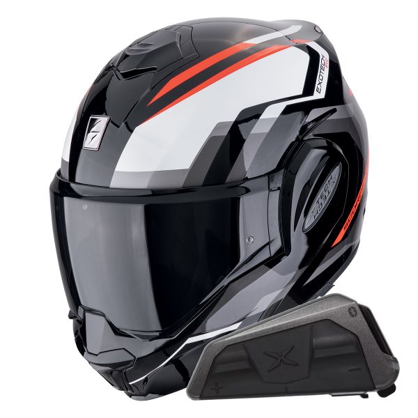 Modular Scorpion Exo Tech Evo Furio Black Red + Kit bluetooth Exo-Com Link-1