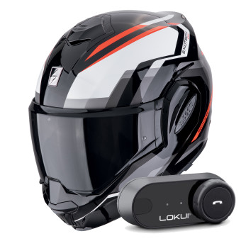 Modular Scorpion Exo Tech Evo Furio Black Red + Kit Bluetooth Lokui K30