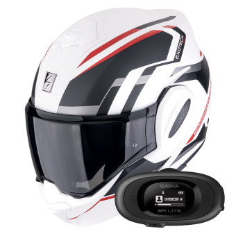 Modular Scorpion Exo Tech Evo Furio Matt White Black Red + Kit bluetooth 5R Lite Solo