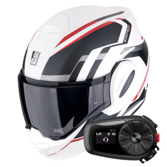 Modular Scorpion Exo Tech Evo Furio Matt White Black Red + Kit Bluetooth 5S Solo