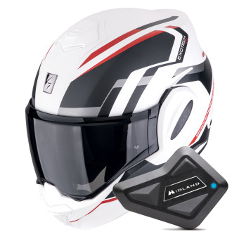Modular Scorpion Exo Tech Evo Furio Matt White Black Red + Kit Bluetooth BT Mini