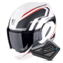 Casque Modular Scorpion Exo Tech Evo Furio Matt White Black Red + Kit Bluetooth BT Mini