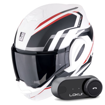 Modular Scorpion Exo Tech Evo Furio Matt White Black Red + Kit Bluetooth Lokui K30