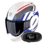 Casque Modular Scorpion Exo Tech Evo Furio White Red Blue + Kit bluetooth 5R Lite Solo