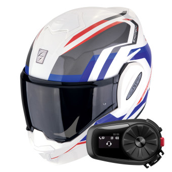 Modular Scorpion Exo Tech Evo Furio White Red Blue + Kit Bluetooth 5S Solo