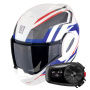 Casque Modular Scorpion Exo Tech Evo Furio White Red Blue + Kit Bluetooth 5S Solo