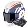 Casque Modular Scorpion Exo Tech Evo Furio White Red Blue + Kit Bluetooth BT Mini