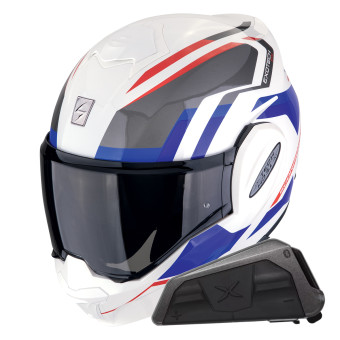 Modular Scorpion Exo Tech Evo Furio White Red Blue + Kit bluetooth Exo-Com Link-1