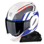 Casque Modular Scorpion Exo Tech Evo Furio White Red Blue + Kit bluetooth Exo-Com Link-1C