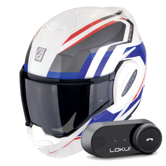 Modular Scorpion Exo Tech Evo Furio White Red Blue + Kit Bluetooth Lokui K30