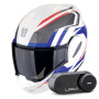 Casque Modular Scorpion Exo Tech Evo Furio White Red Blue + Kit Bluetooth Lokui K30