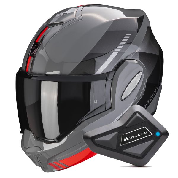 Modular Scorpion Exo Tech Evo Genre Grey Black Red + Kit Bluetooth BT Mini