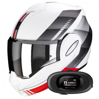 Modular Scorpion Exo Tech Evo Genre Matt White Silver Red + Kit bluetooth 5R Lite