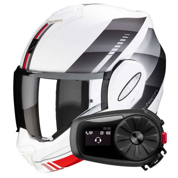 Modular Scorpion Exo Tech Evo Genre Matt White Silver Red + Kit Bluetooth 5S