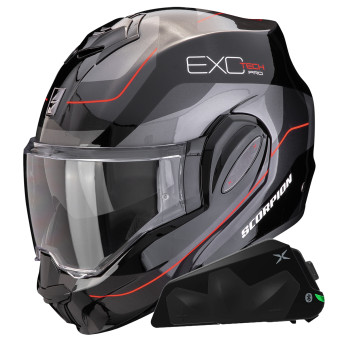 Modular Scorpion Exo Tech Evo Pro Commuta Black Red + Kit bluetooth Exo-Com Link-1C