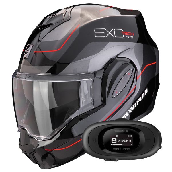 Modular Scorpion Exo Tech Evo Pro Commuta Black Silver Red + Kit bluetooth 5R Lite