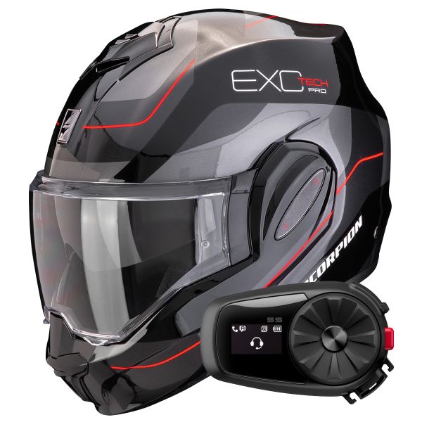 Modular Scorpion Exo Tech Evo Pro Commuta Black Silver Red + Kit Bluetooth 5S
