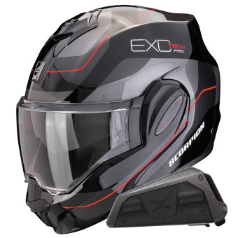 Modular Scorpion Exo Tech Evo Pro Commuta Black Silver Red + Kit bluetooth Exo-Com Link-1