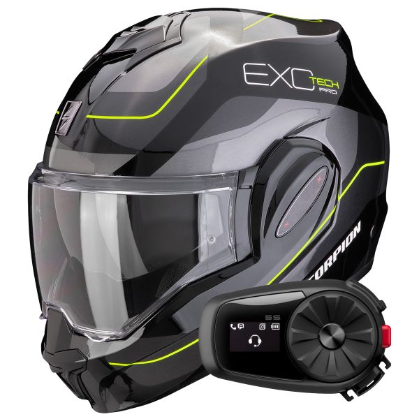 Modular Scorpion Exo Tech Evo Pro Commuta Black Silver Yellow + Kit Bluetooth 5S