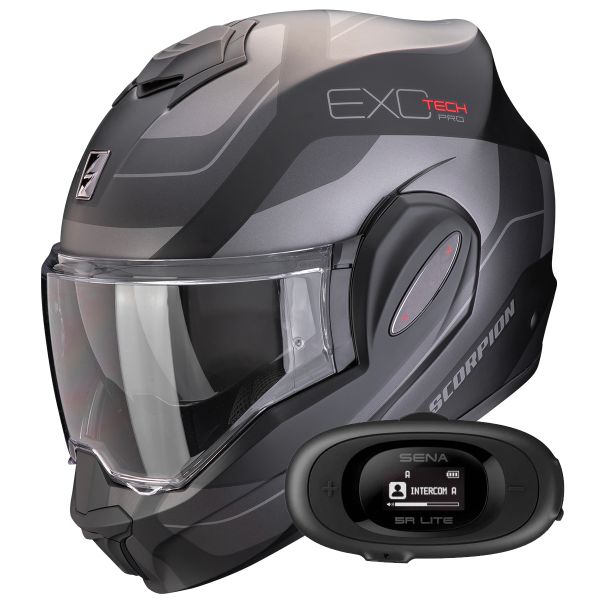 Modular Scorpion Exo Tech Evo Pro Commuta Matt Black Silver + Kit bluetooth 5R Lite